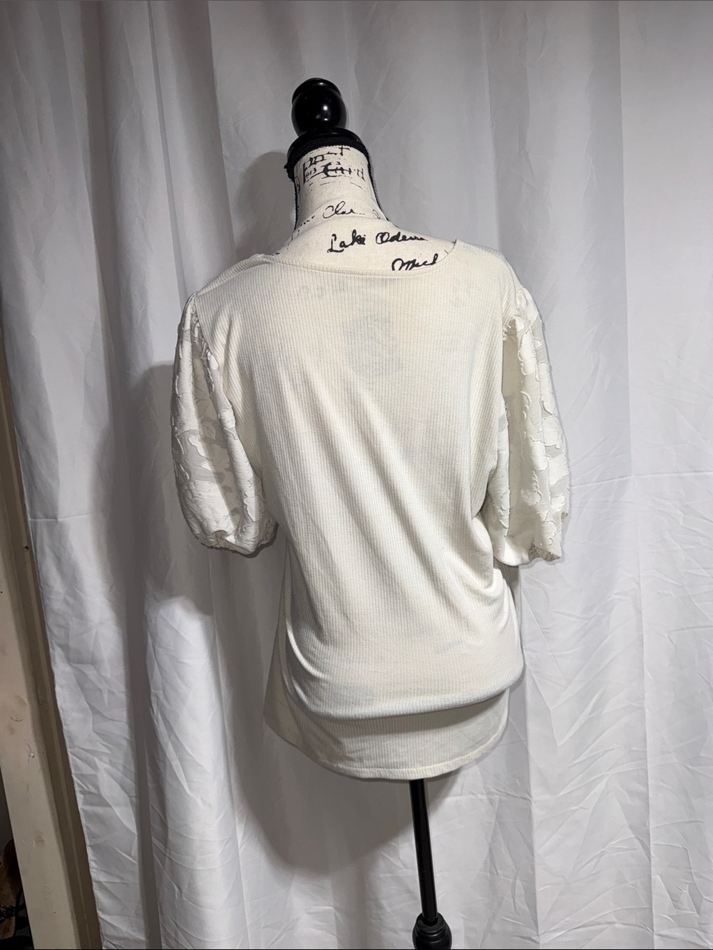 torrid Cream Puff-Sleeve Knit Top with Lace Detail